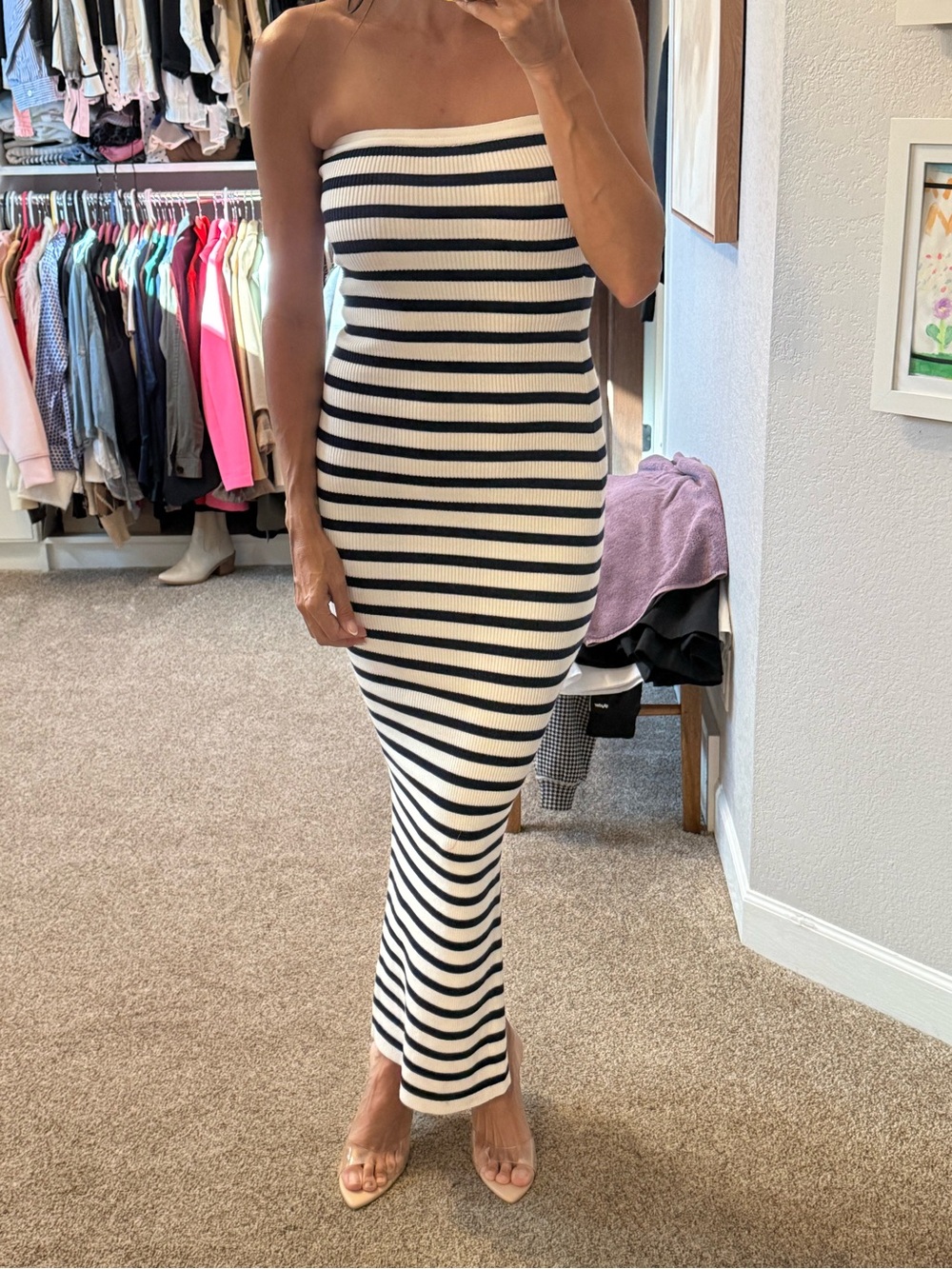 Striped Strapless Knit Maxi Dress - Black & White Nice thick material.